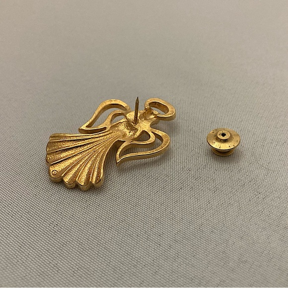 ⭐️ Vintage Gold And Rhinestone Embelished Caroling Angel Brooch - Picture 4 of 6